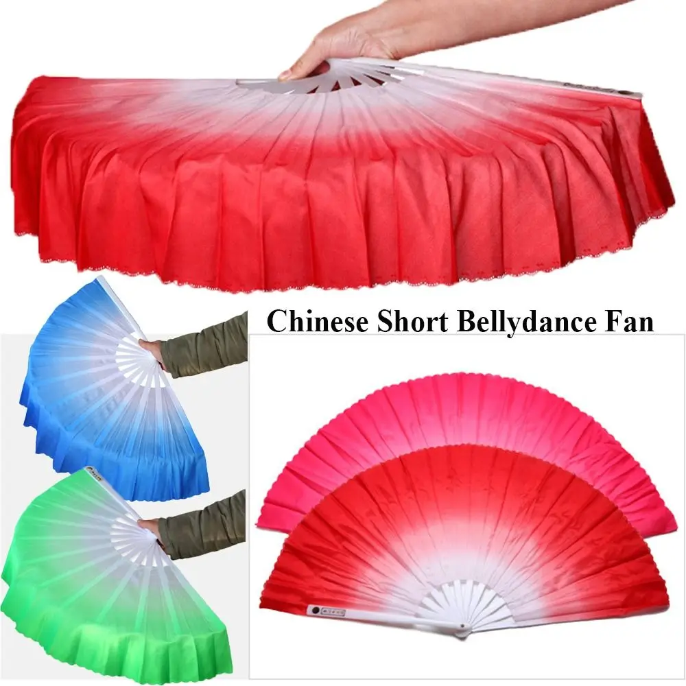 Chinese Short Bellydance Fan 32.5cm Bamboo+10cm Half Circle Silk Veil Pairs Yangko Dance Bamboo Fans Hand Dye Adults Hot Sell