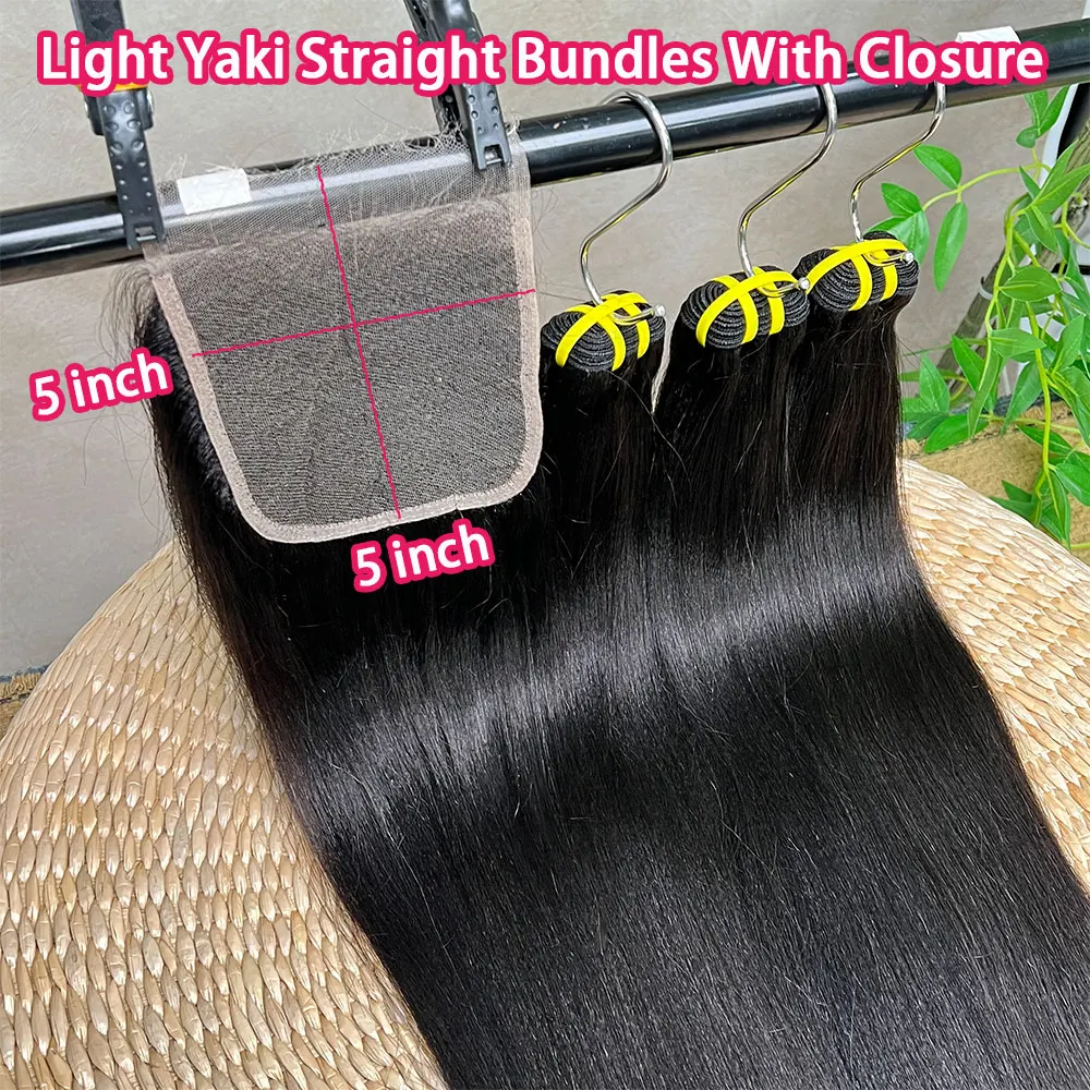 Light Yaki Straight Human Hair Bundles With Closure Frontal 5x5 HD Transparent Vietnamese Human Hair Bundles Deal Hair Extension