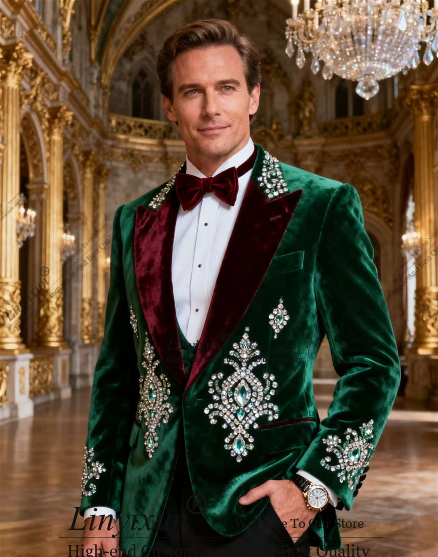 

Luxury Men Suit For Wedding 2026 High End Diamond Beaded Groom Shiny Male Blazers Customized Slim Fit traje de hombre elegante