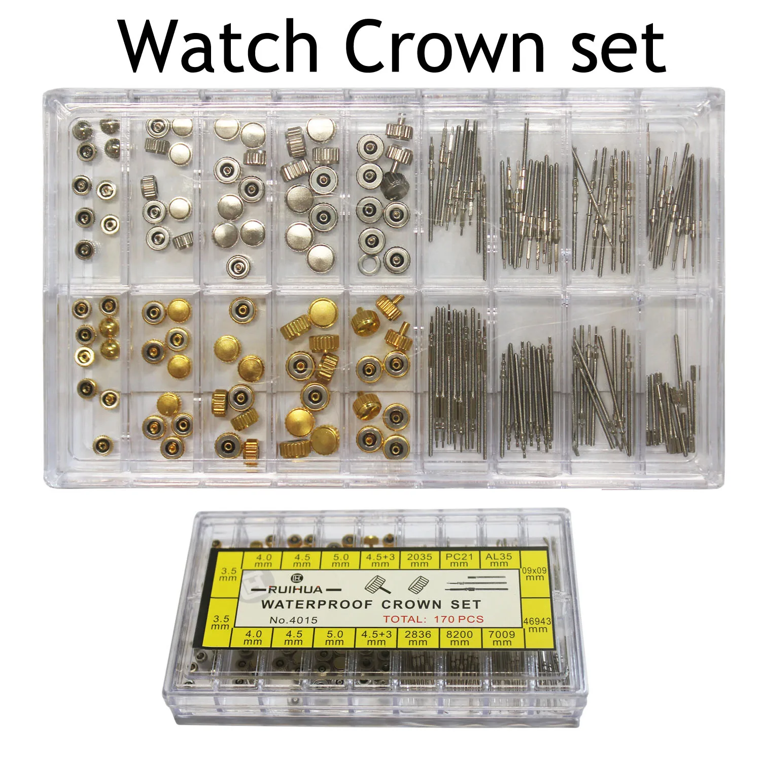 170pcs/set Watch Crown Parts Replacement Assorted Dome Flat Head Watch Accessories Repair Tool Kit Accessories For Watchmaker