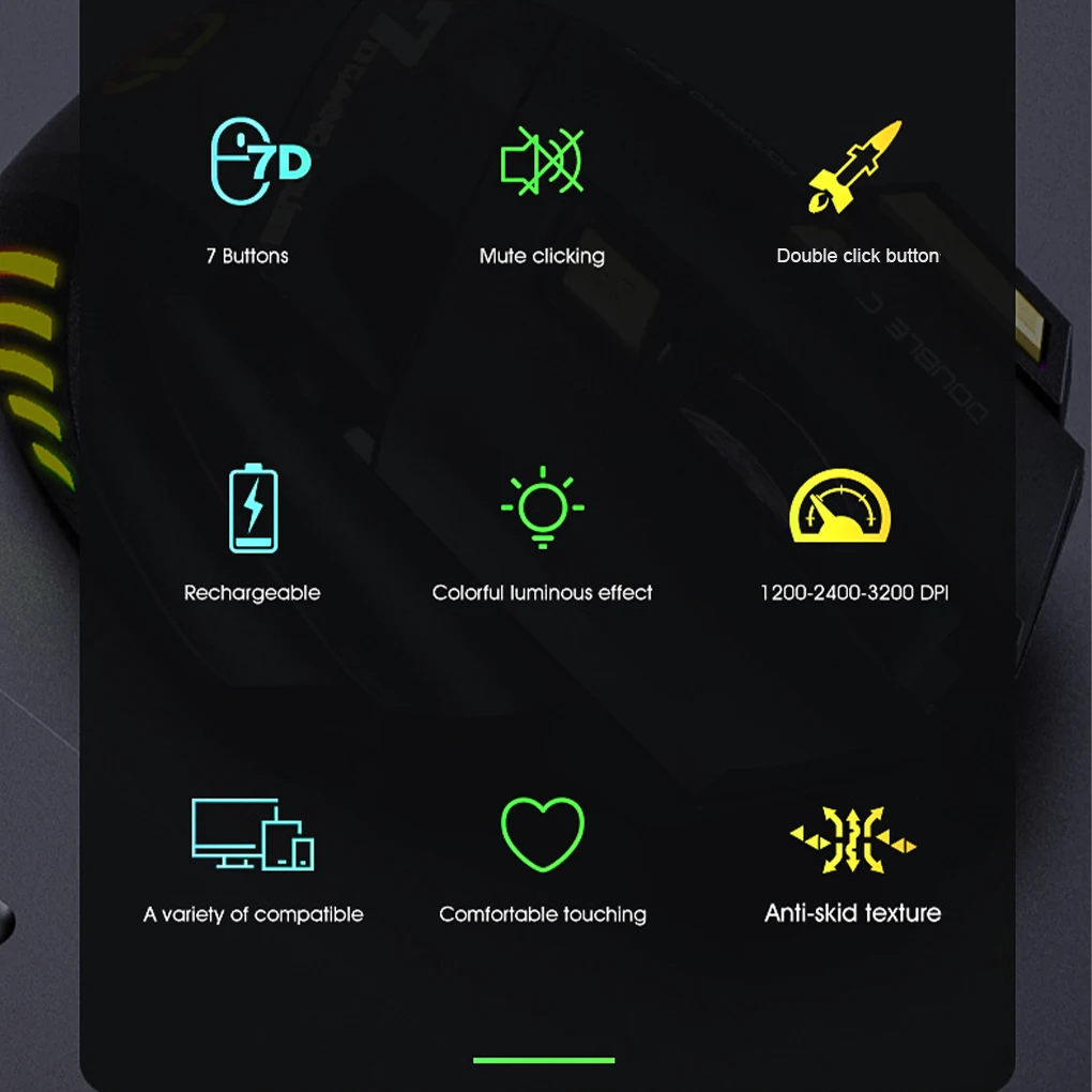 Wireless Optical Mouse with USB Receiver RGB Breathing Light 7 Buttons Gaming Computer Mice Adjustable Driver-free