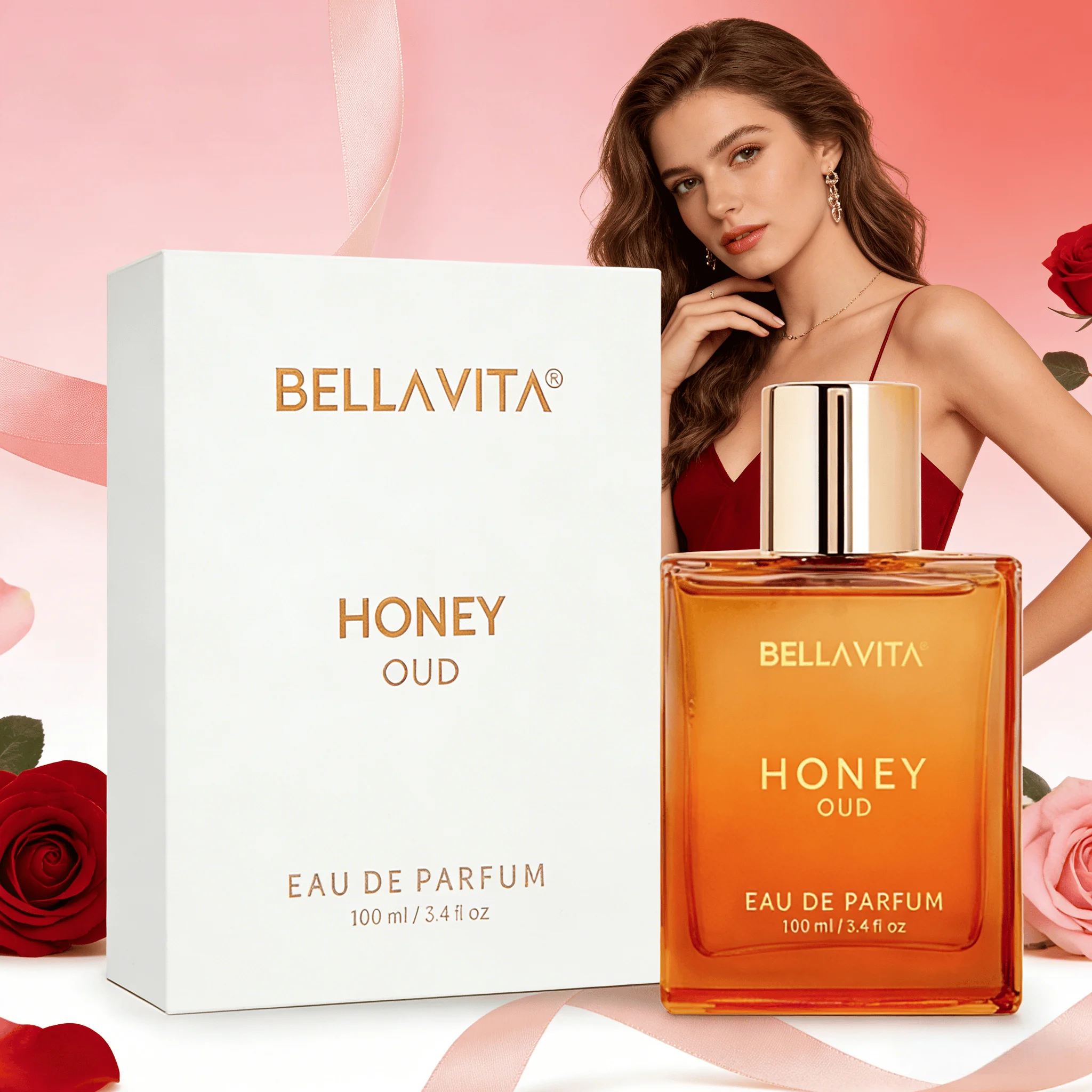 BellaVita Honey OUD Men's Eau de Toilette 100ml | Long-Lasting Vanilla & Bergamot Scent, Arabian Unisex Fragrance