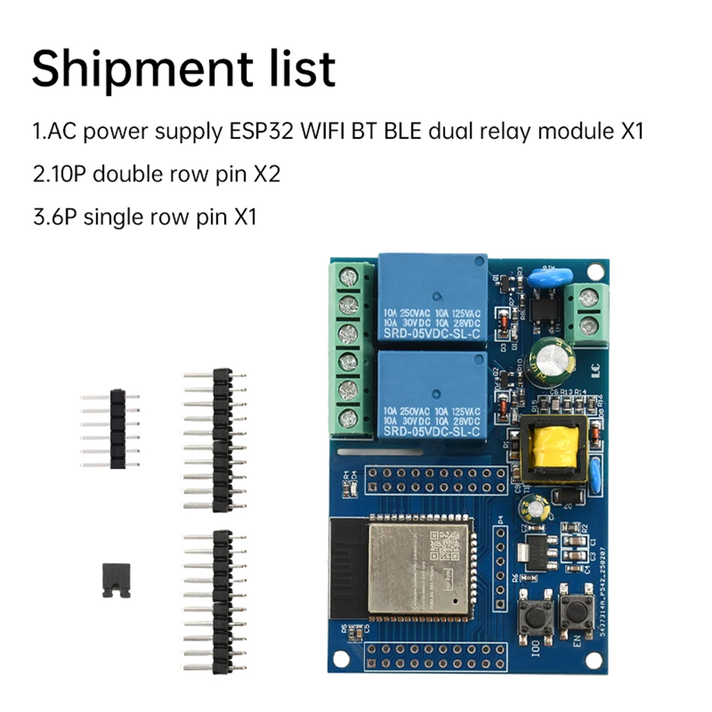 ESP32 WIFI Bluetooth 2 Channel Relay Module With Indicator Light ESP32-WROOM Development Board Accessories 90-250V for Smart Hom