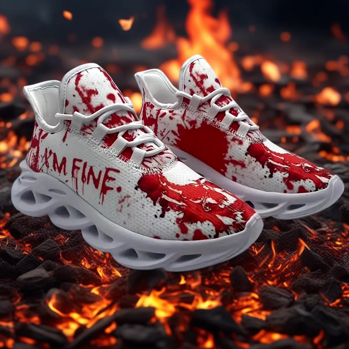 Crâne rouge graffiti crâne chaussures de sport décontractées chaussures de course pour hommes et femmes chaussures en maille légère