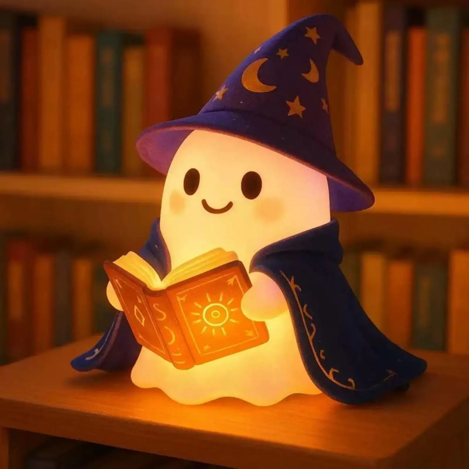 Ghost Wizard Figurine Compact Ghost Statue with Glowing Book Ambient