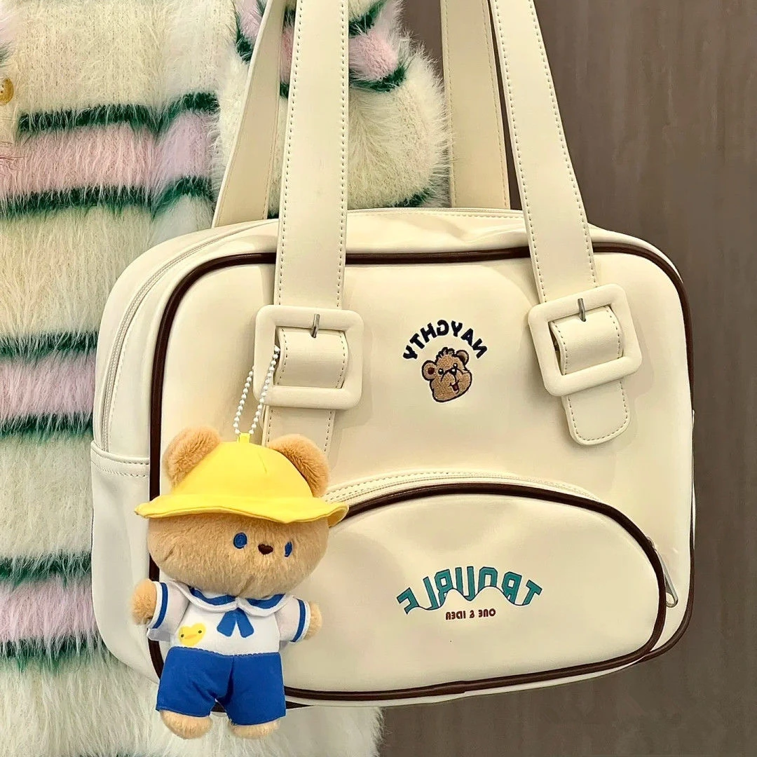 Cute Bear Pu Leather Kawaii Fashion Retro College Style Old School Large Capacity Shoulder Underarm Bag Women Bag Handbag Purses