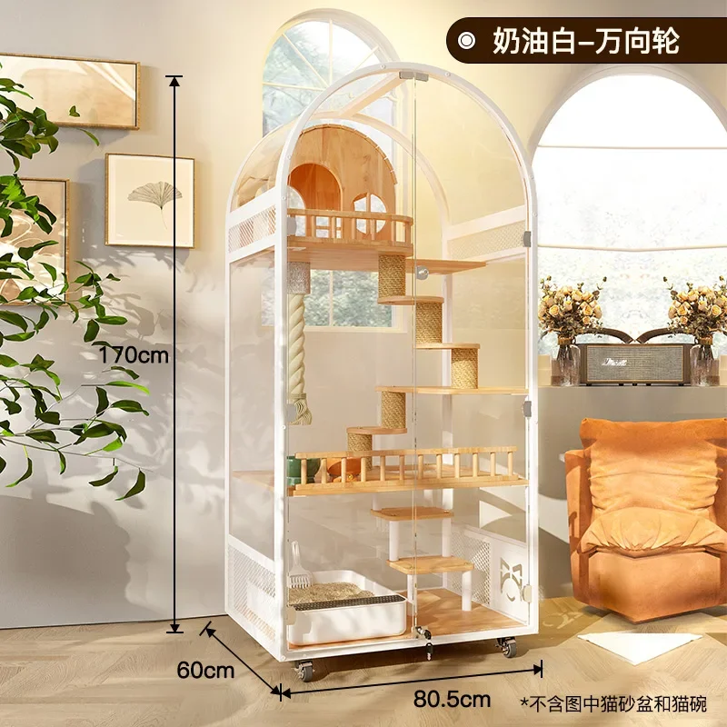 X-S  Arch Cat Villa Short Foot Luxury Panoramic Tempered Glass House Solid Wood High-Grade Cat Cage Cabinet HG