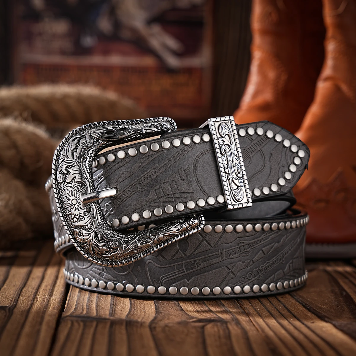 Lässige, individuelle und Retro-Gürtel, Kleidungsaccessoires im Western-Stil, Metallschnallen, PU-Gürtel, geeignet für Männer und Frauen – Detail 7