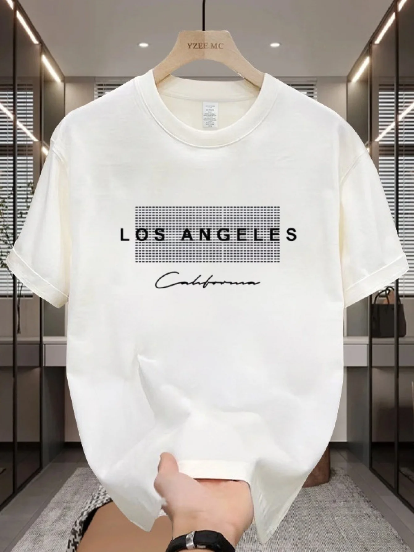 Camiseta de algodón con gráfico de Los Ángeles California para hombre - Camiseta de manga corta con cuello redondo de peso pesado de 200 g/m2