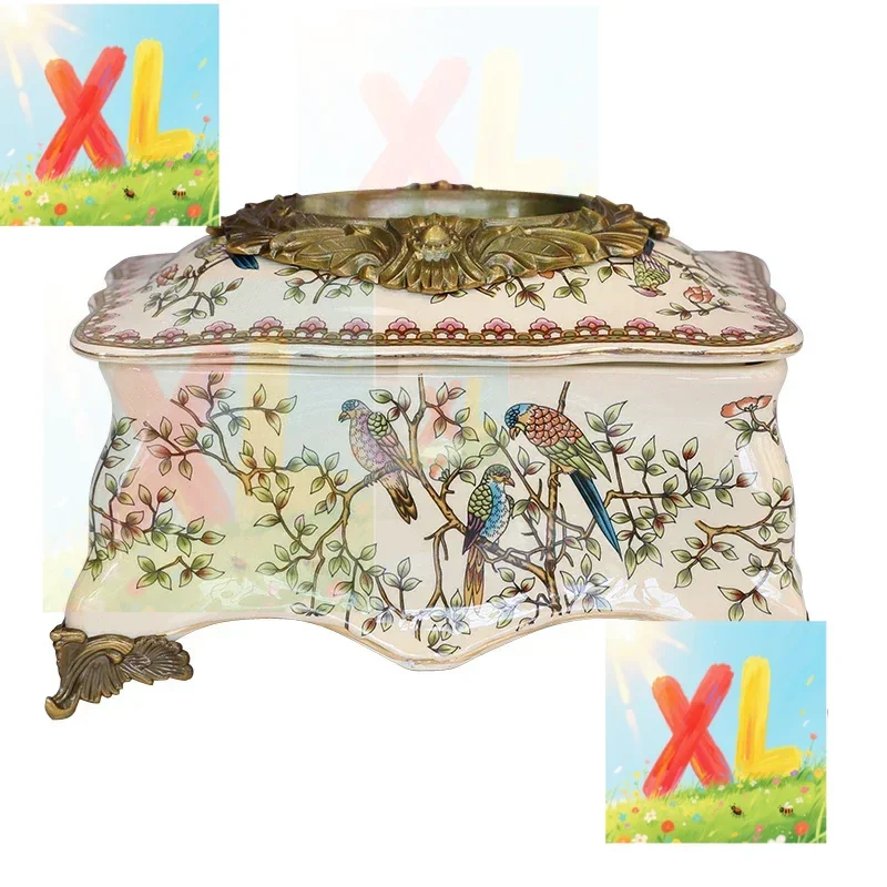

Villa model room decorative tissue box European ceramic paper box American creative alloy coffee table dining table ornament