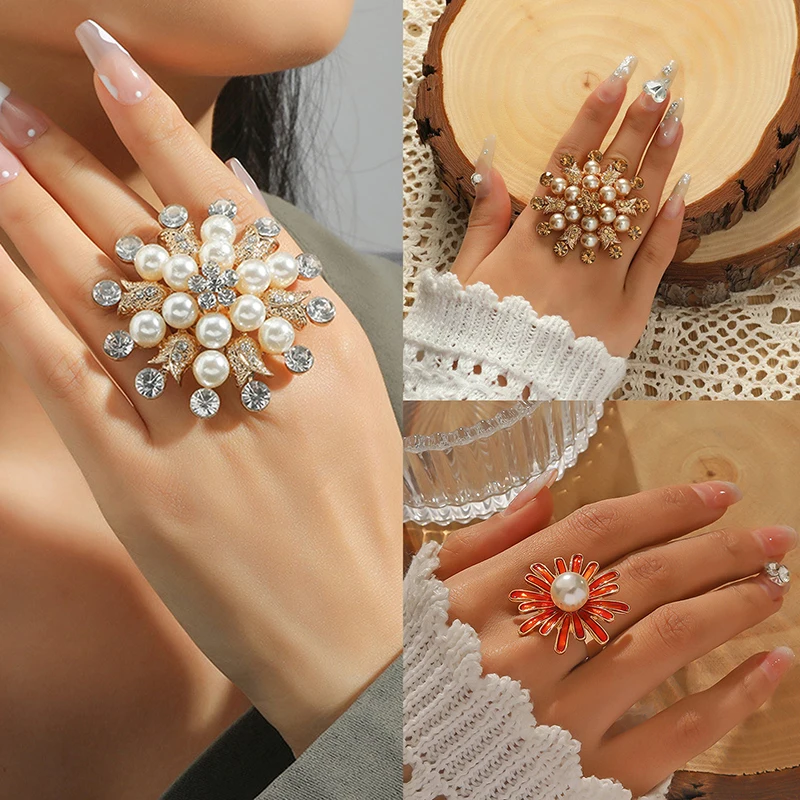 Pearl Open Rings For Women's Accessories Nail Photoshoot Handicraft Photographic Nail Ring Studio Manicure Photo Props Display