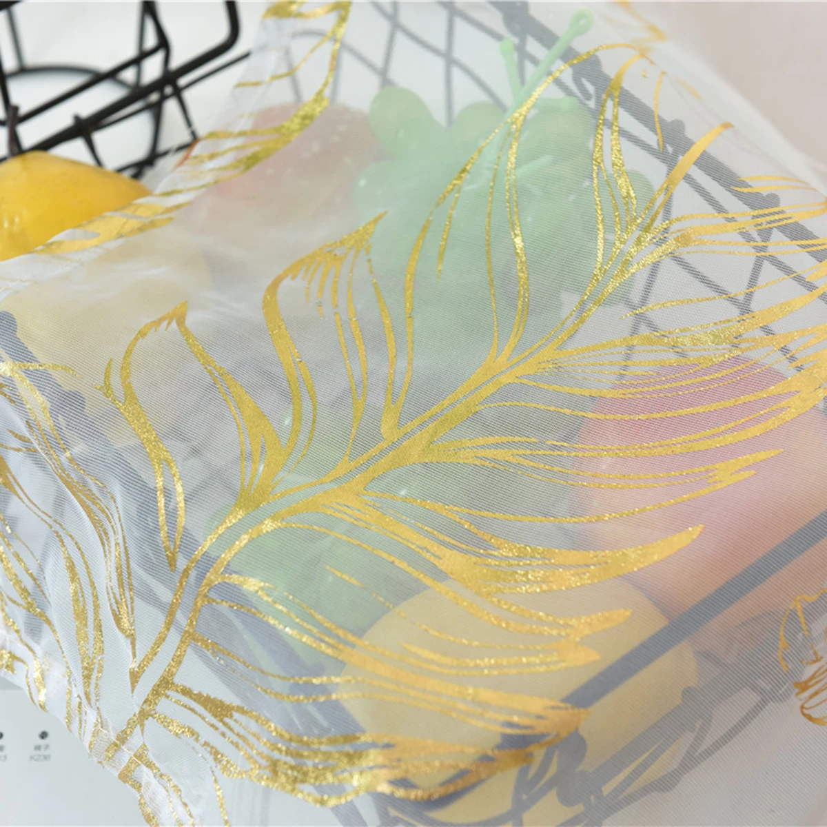 

1 pc Rod Shading Voile Curtain Bronzing Print Sheer Floral Decorative Half Shading Tulle For Living Room Bedroom