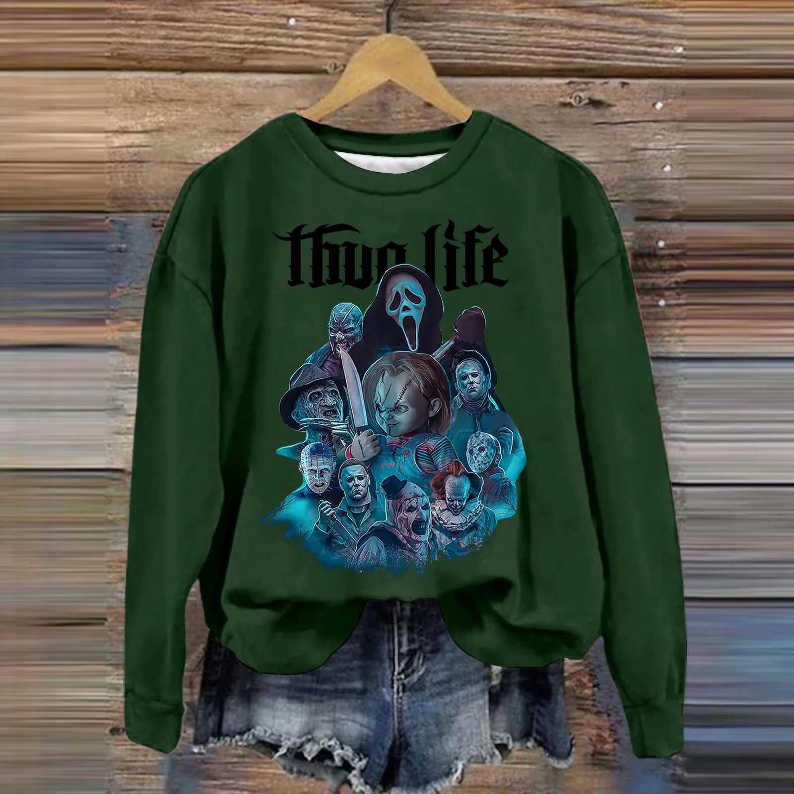 Novità In felpe con cappuccio e felpe Thug Life Horror Role tuta grafica uomo oversize Y2k felpa con cappuccio American Vintage Halloween Jumpers