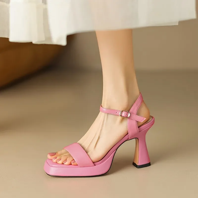 

Fashion Elegant Women Sandals 2024 Summer Party Wedding Prom Pumps High Heels Genuine Leather Platforms Shoes Woman 9CM