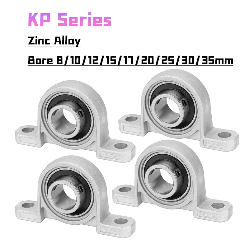 1 peça Série KP Alojamento de Rolamento Tipo Pillow Block em Liga de Zinco com Diâmetro do Eixo de 8mm, 10mm, 12mm, 15mm, 17mm, 20mm, 25mm, 30mm, 35mm
