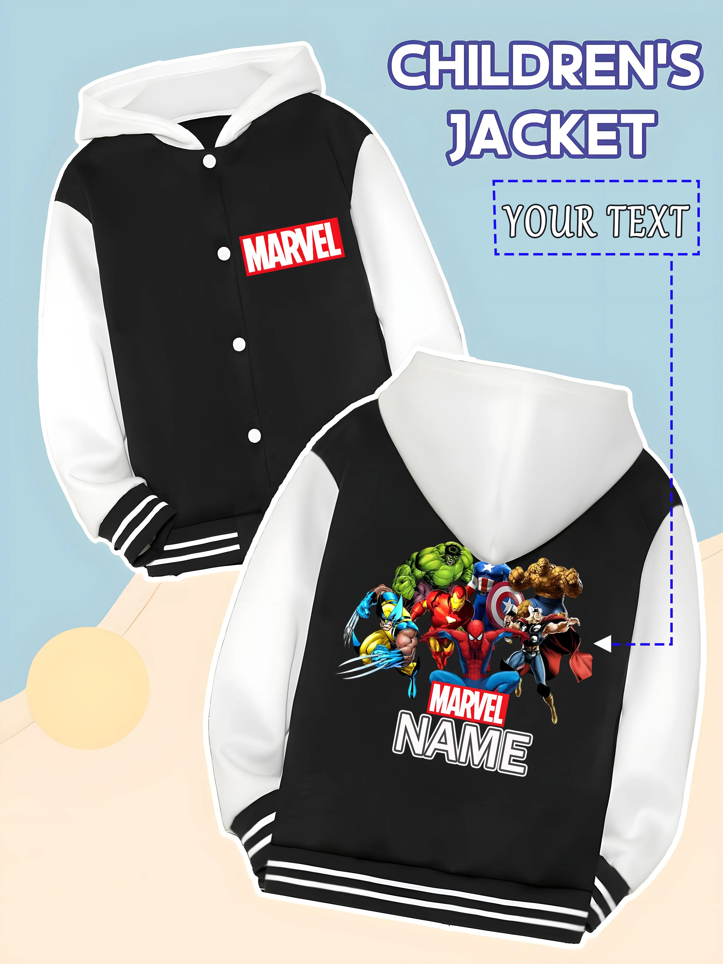 

MINISO Marvel Boys Baseball Jacket - Featuring an Avengers Heroes Assemble pattern, featuring classic characters, this is a must