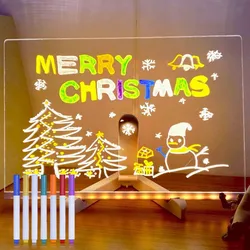 Lámpara creativa DIY, tablero de notas de mensajes acrílico LED, tablero de dibujo borrable para niños con 7 bolígrafos coloridos, regalos de cumpleaños para niños