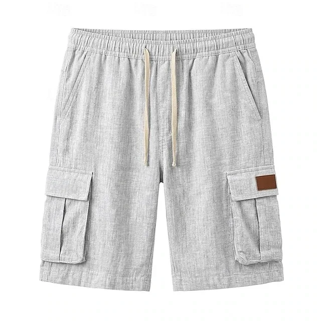 Summer Fashion American Vintage Cotton Linen Shorts For Men Loose Drawstring Multiple Pocket Pant For Male Casual Short Trousers