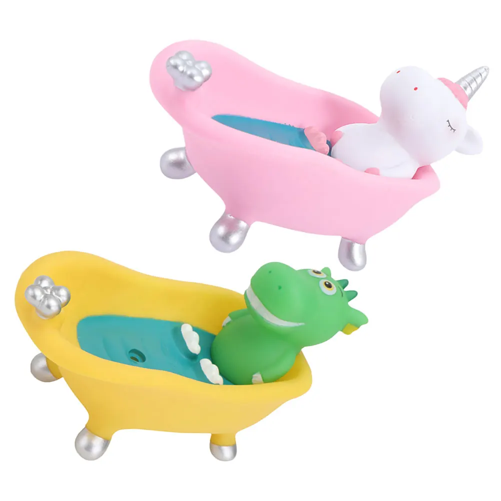 

2pcs Cartoon Animal Dish Holder Cute Bathtub Design Drainage Details Compact Size Bathroom Decor Vinyl Soap Dish for Shower
