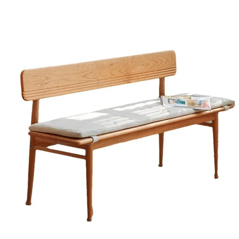 Nordic Cherry Wood Chair Bench with Backrest Bench Chair