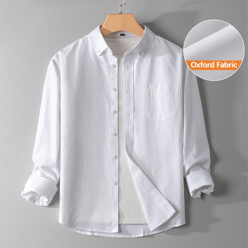 White Oxford Shirt Men's Slim Breathable Anti-Wrinkle Autumn Long Sleeve Business Office Casual Shirts Dress Korean Clothes