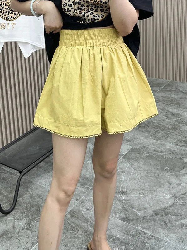 Anti-luce stampa floreale orlo in pizzo A-Line orts donna Faionable dimagrante estate nuovo arrivo pantaloni a gamba larga a vita alta