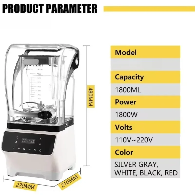 1.8LCommercial ANS-2280C EN 220V Silence Commercial Sound Proof Blender Digital Strong Blender Professionnel Blender