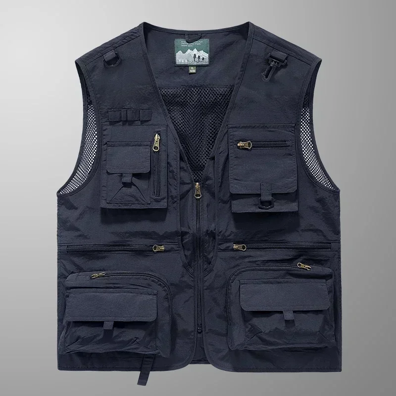 

Summer Men's Casual Vest Solid Color Multi-pocket Mesh Patchwork Breathable Sleeveless Vest Camping Fishing Photography Vest Top
