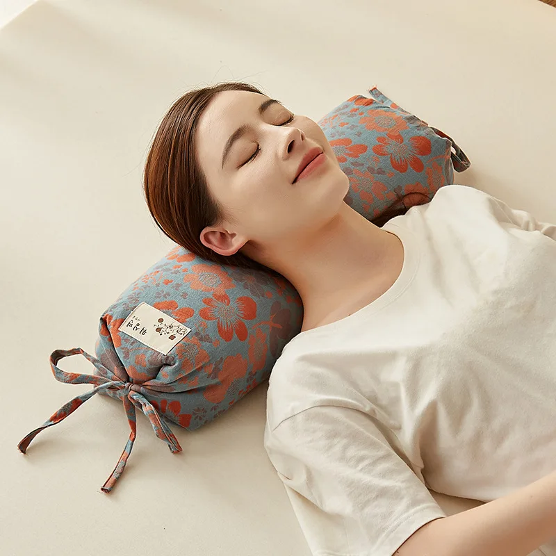 Funda de teléfono de cuero de trigo sarraceno de gasa de algodón, almohada cilíndrica, soporte Cervical, mejora el sueño, almohada en forma de caramelo