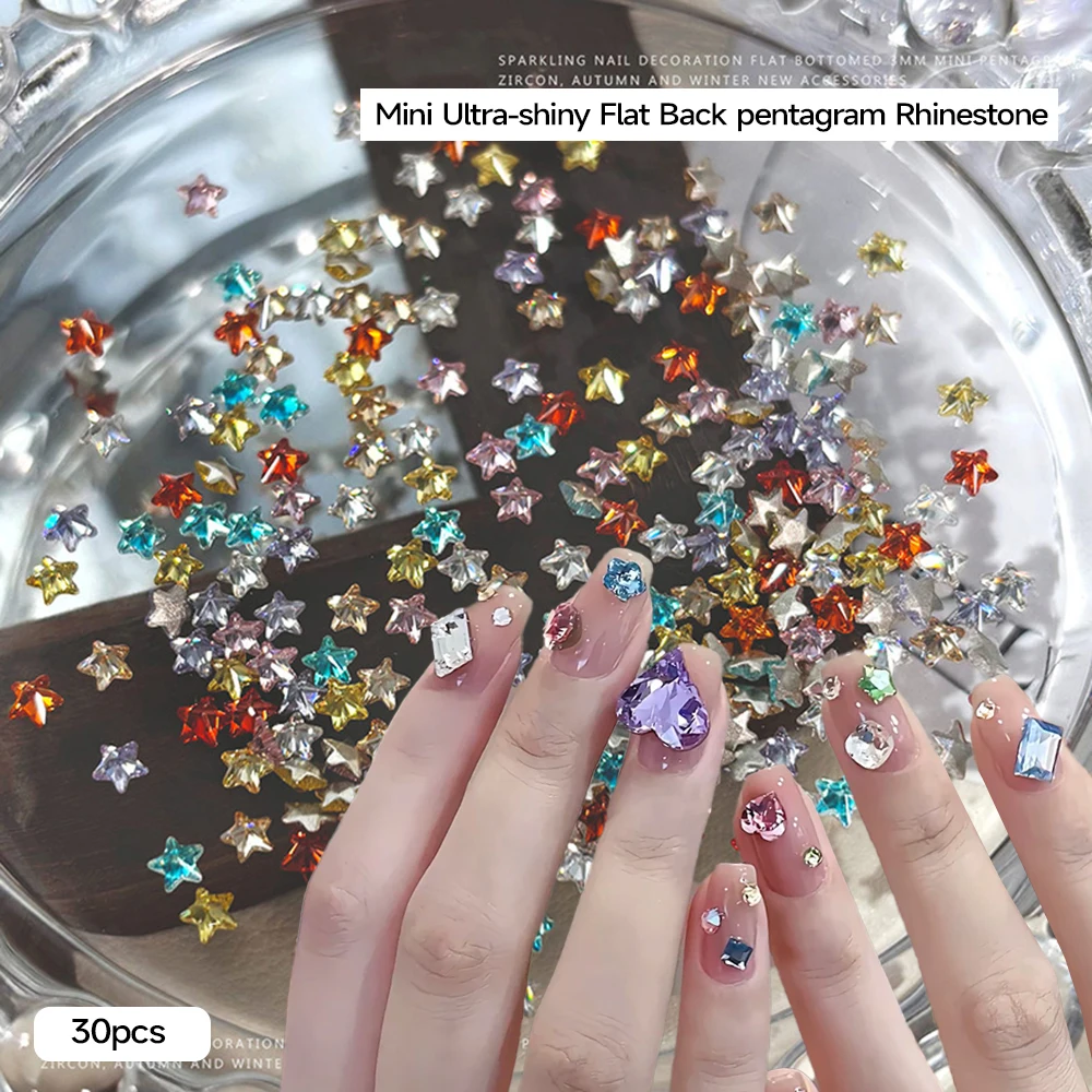 

20/30Pcs 3mm Colorful Pentagram Nail Zircon Rhinestones 3D Mini Five-pointed Star Flat-Back Diamond Nail Gem DIY Manicure Parts#