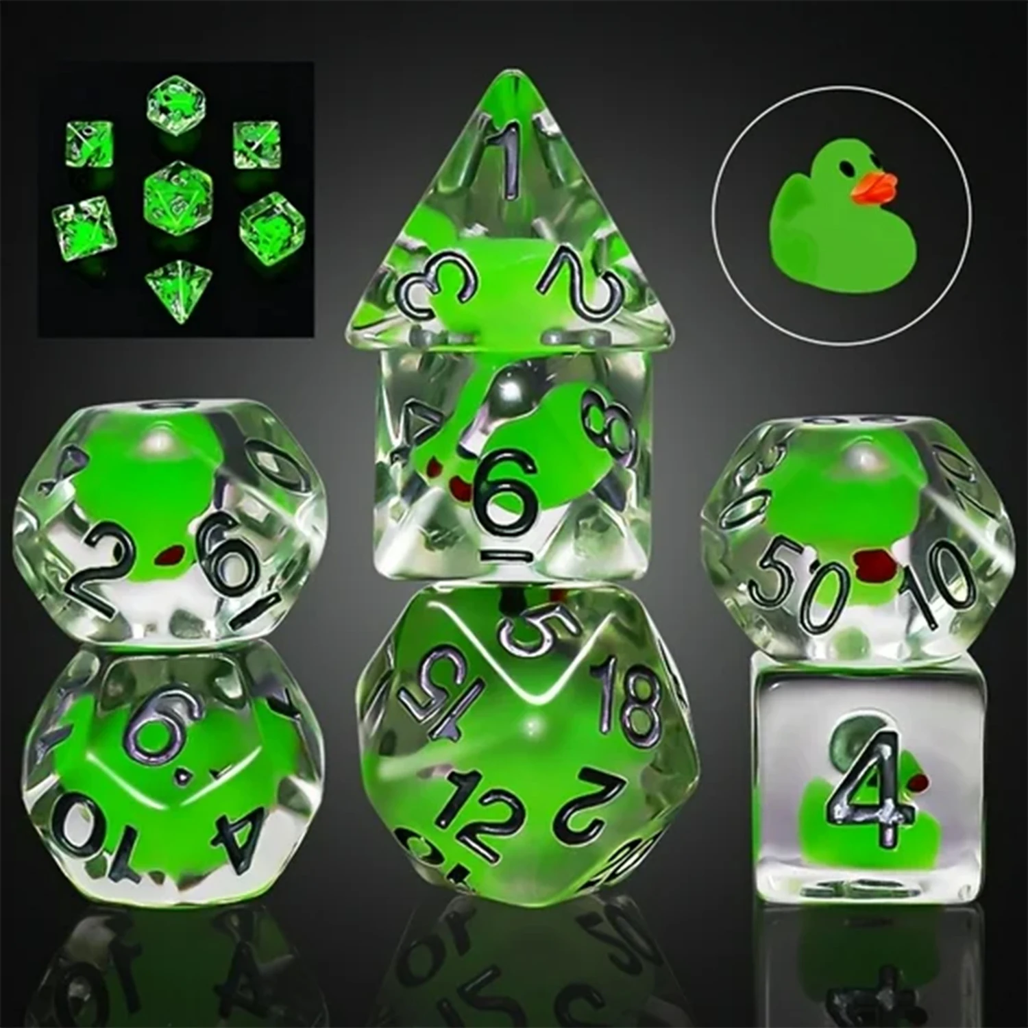 

Набор светящихся в темноте зеленых кубиков для DND, 7 шт., многогранные RPG-кубики для Dungeons & Dragons, милый праздничный подарок для геймеров