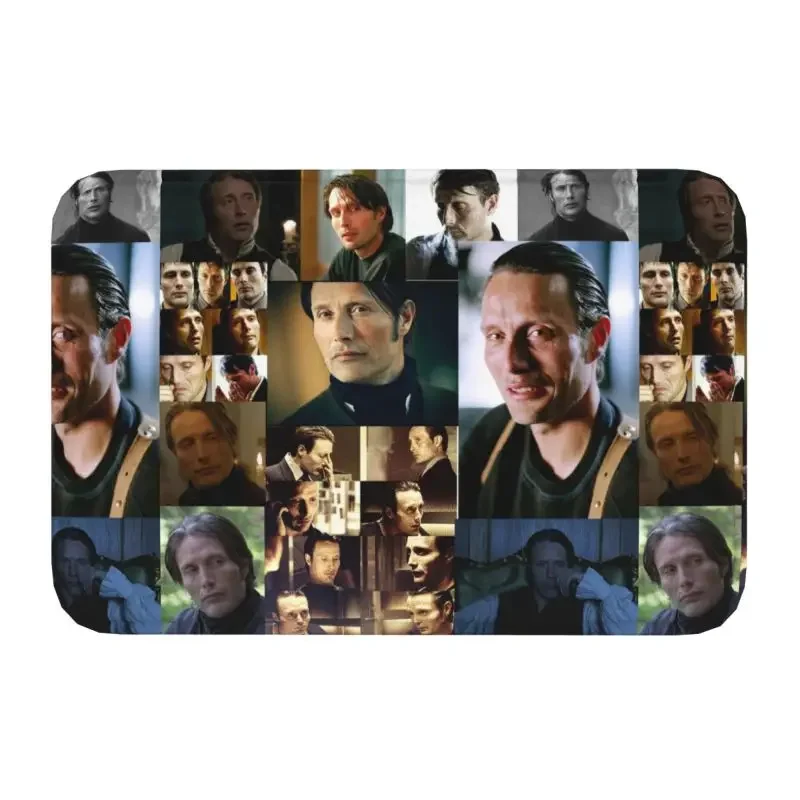 Mads Mikkelsen Face Front Door Mat Anti-Slip Indoor Absorbent Hannibal TV Show Doormat Garden Garage Entrance Rug Carpet