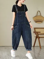 Fall Women's Loose Jeans Overalls Deep Blue High Waist Design Sensation plus Size Faion plus Size Women's Loose Slimming 4