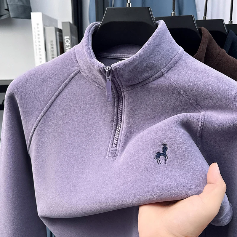 سويت شيرت رجالي أصلي بنصف سحاب وياقة واقفة وأكمام طويلة ناعم ودافئ ومضاد للبيلينغ وأكمام راجلان كاجوال لخريف الأعمال