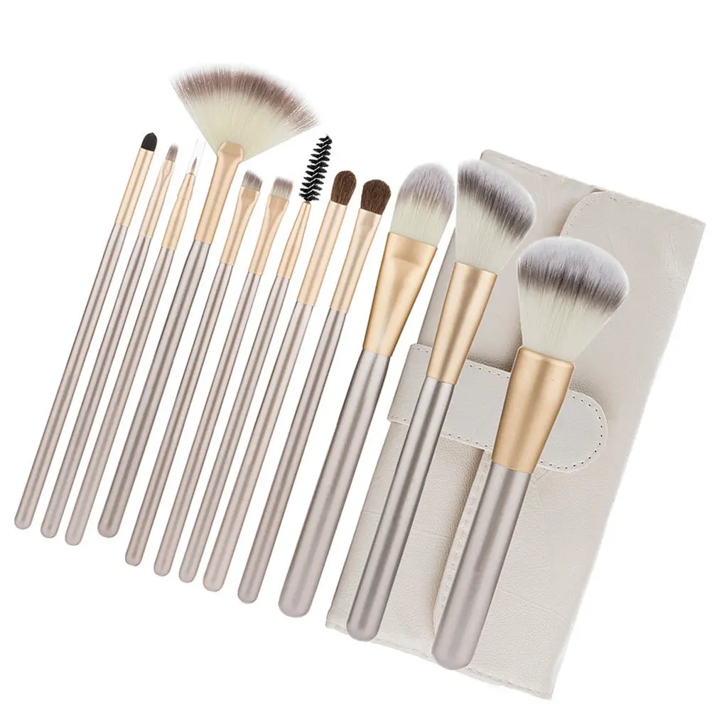 1 Juego de brochas de maquillaje, peine para cejas, cepillos profesionales de nailon duraderos, cepillo para rímel blanco arroz