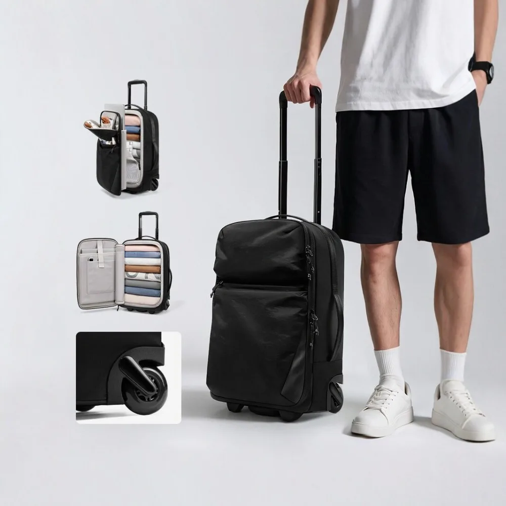 Large Capacity Rolling Travel Bag for Men Lightweight Carry On Luggage with Wheel Portable Business Trip Duffle Trolley Suitcase