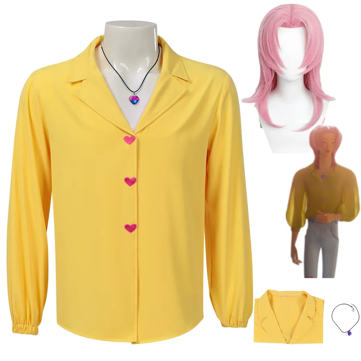 Películas de Anime Saja niños Soda Pop Group Romance Cosplay disfraz camisa amarilla Top collar peluca hombre mujer traje de Halloween