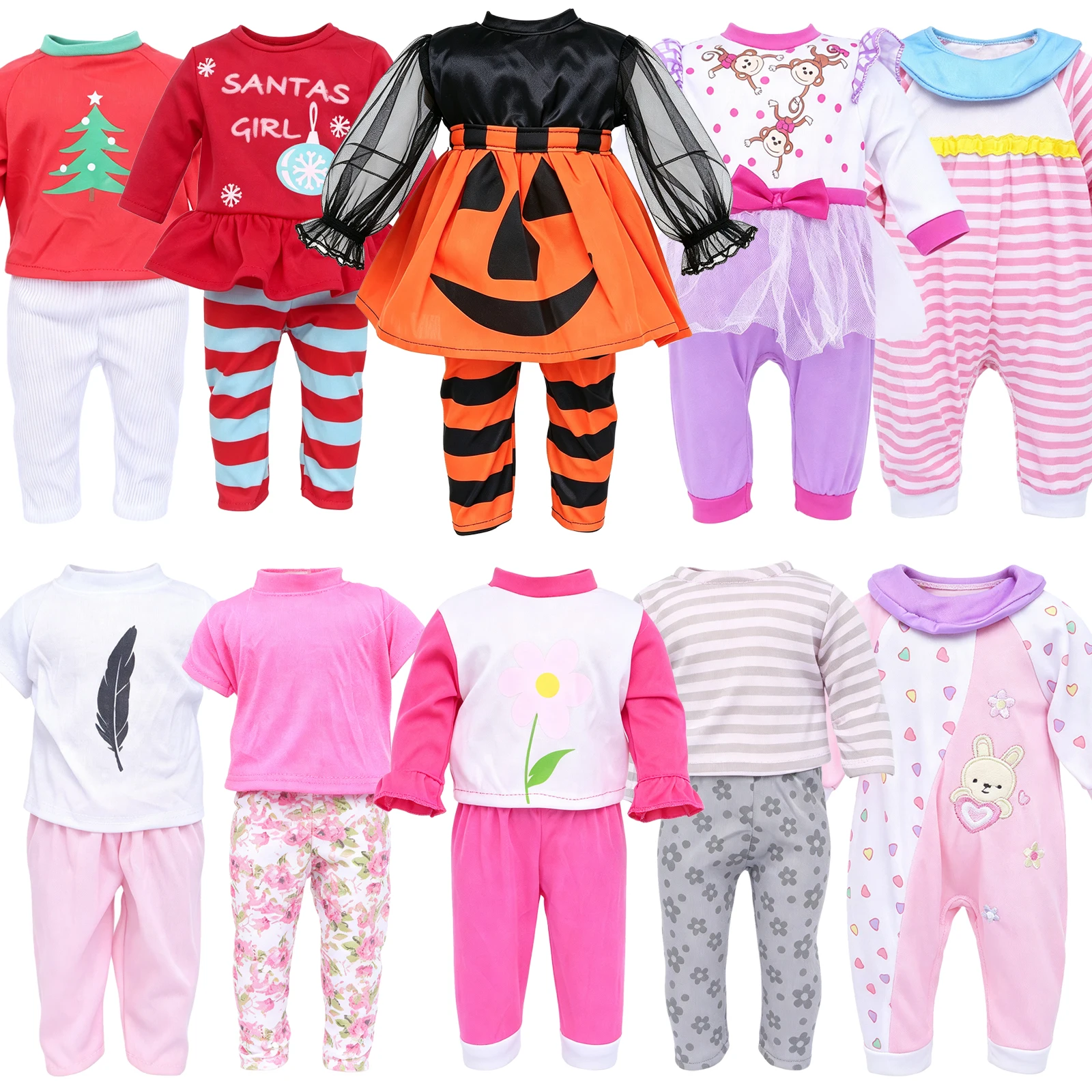 Random 5 Set Doll Clothes 18 Inch Doll Outfits 43-45cm Doll Dress Tops Trousers Jumpsuits Pajamas 1/4 Doll Accessories Toy Gift