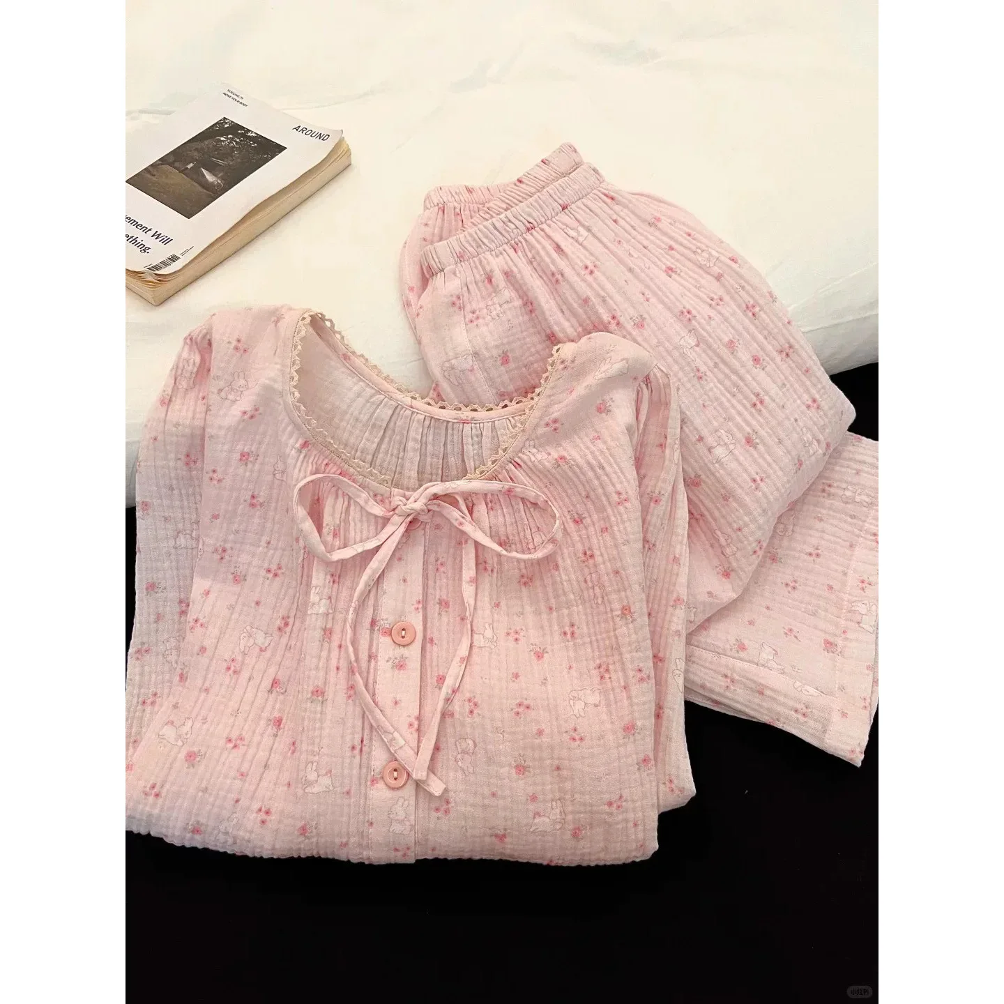 New French-Style Floral Pajamas for Women, Spring and Autumn Long-Sleeve Set, Sweet and Classy Cloud Cotton Loose Loungewear