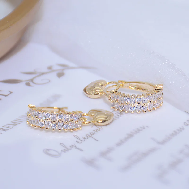 14k Gold-plated Fine Jewelry Micro-set Zircon Full Crystal Luxury High-quality Ear Buckle Love Earrings for Woman Gifts Earring