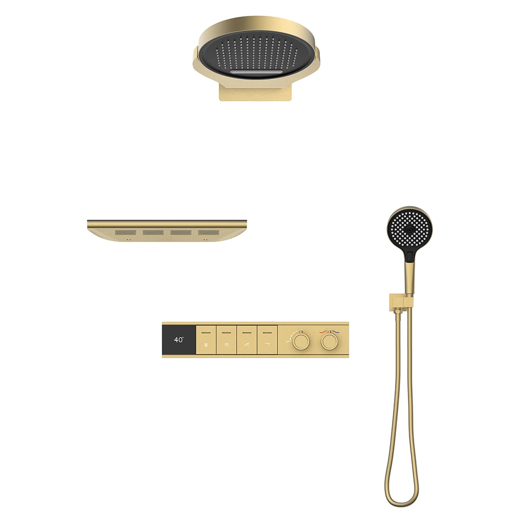 

Premium Luxury Wall-Mounted Rain Shower Set Thermostatic Digital Display Multi-Function Faucet Hot/Cold Concealed Bathroom Hotel