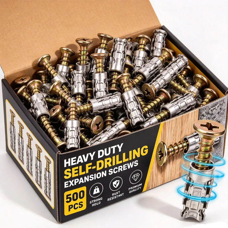 Serrated Expansion Tubing Screw Set Hinge Repair Expansion Anchor Thread Self Tapping Screws Fastener for Wood Concrete Drywall