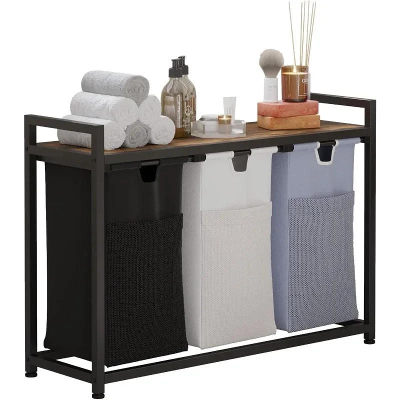 

Laundry Basket Laundry Hamper with Removable Bags, Fabric Handles, Large Top Shelf and Laundry Bag for Bathroom, Dorm,