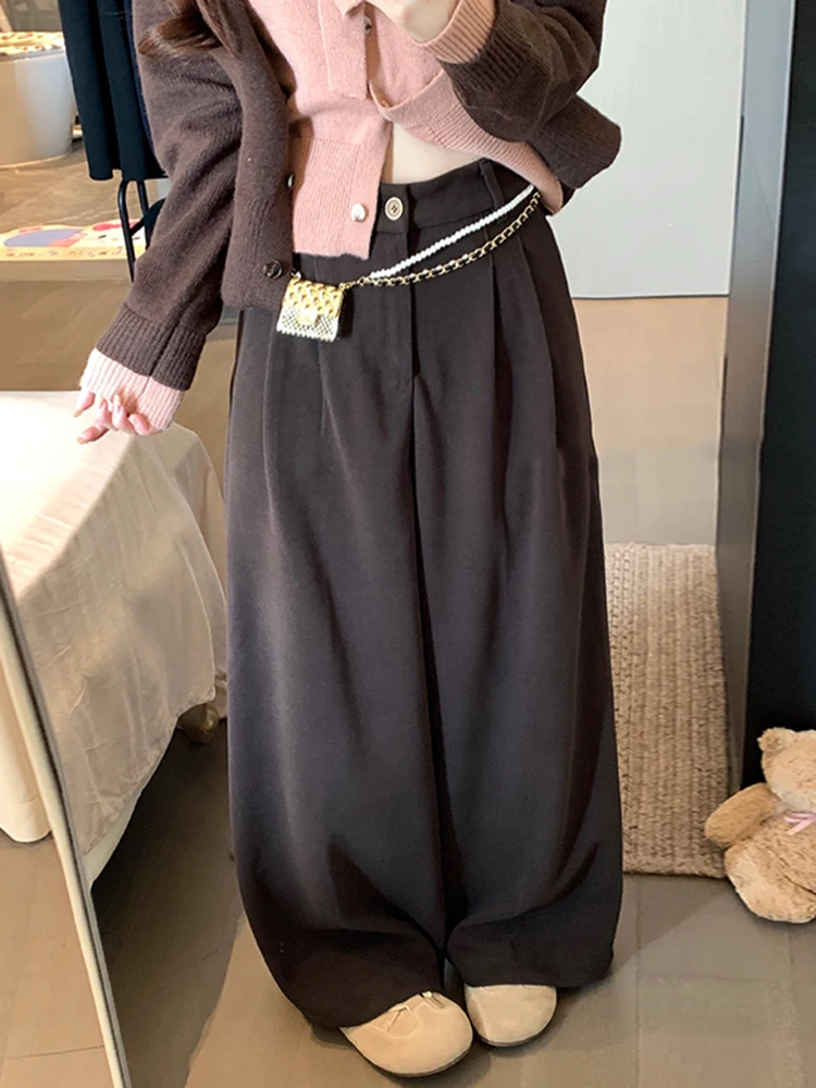 Calças Casuais de Cintura Alta e Pernas Largas para Mulheres, Calças Slim Retas de Outono e Inverno Faion, Conjunto de Vestuário Casual