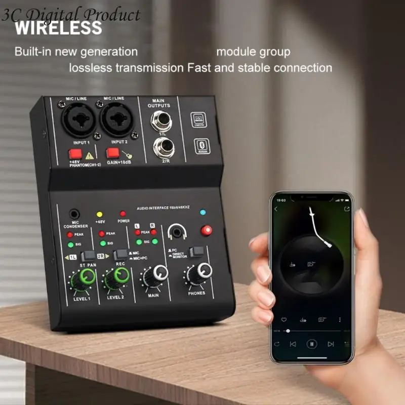 Mixer 2-Way Mixer Compact Sound Card Console 48V Daya untuk Performa Rekaman Studios Home Q84a