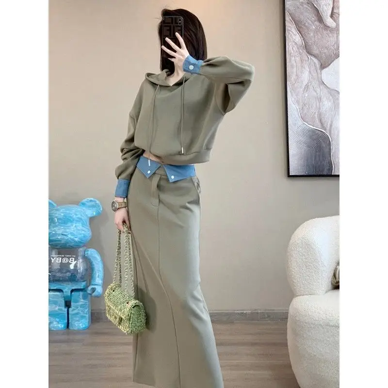 

Women's Spring Autumn Fashion Clothing Matching Sets Short Hooded Sweatshirts Midi Skirts Two Piece Suits 2024 Tops Skirt Outfit