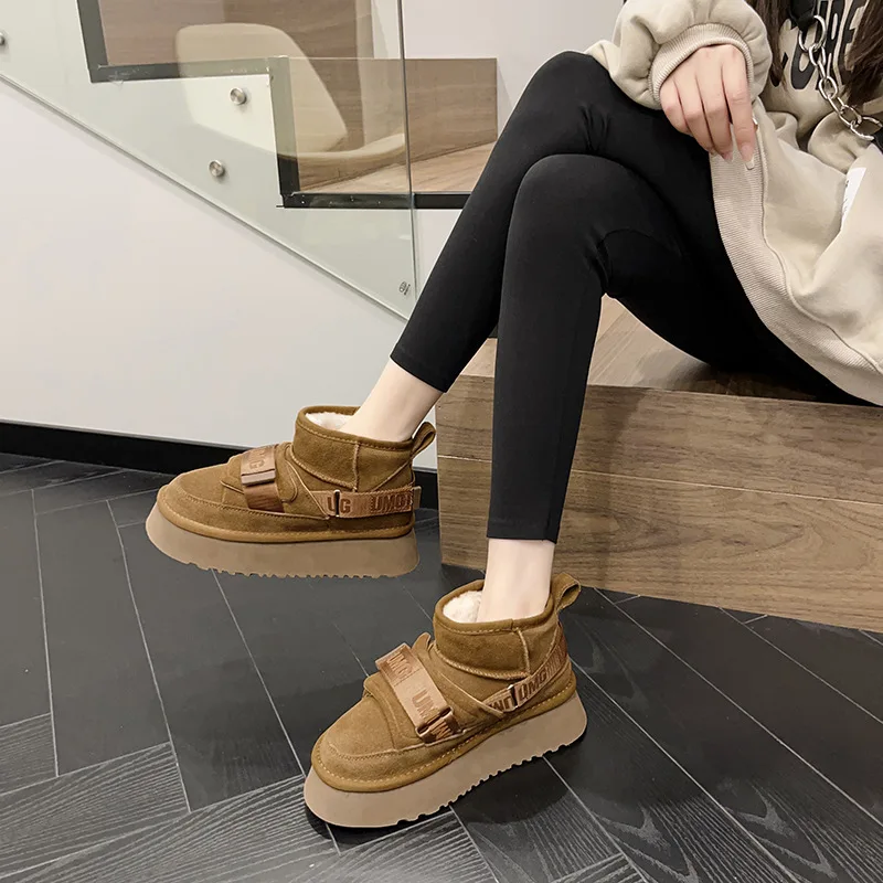 Cow Suede Winter Women\'s Shoes Fashion 2023 New Snow Boots for Girls Fashion Flats Luxury Designer Platform Heels Booties Casual