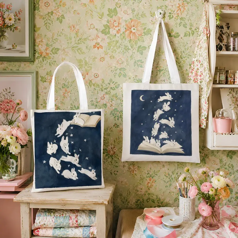Moonlit Story Bunnies Storage Bags Versatile Canvas Tote For Shopping Work School Travel And Daily Carry