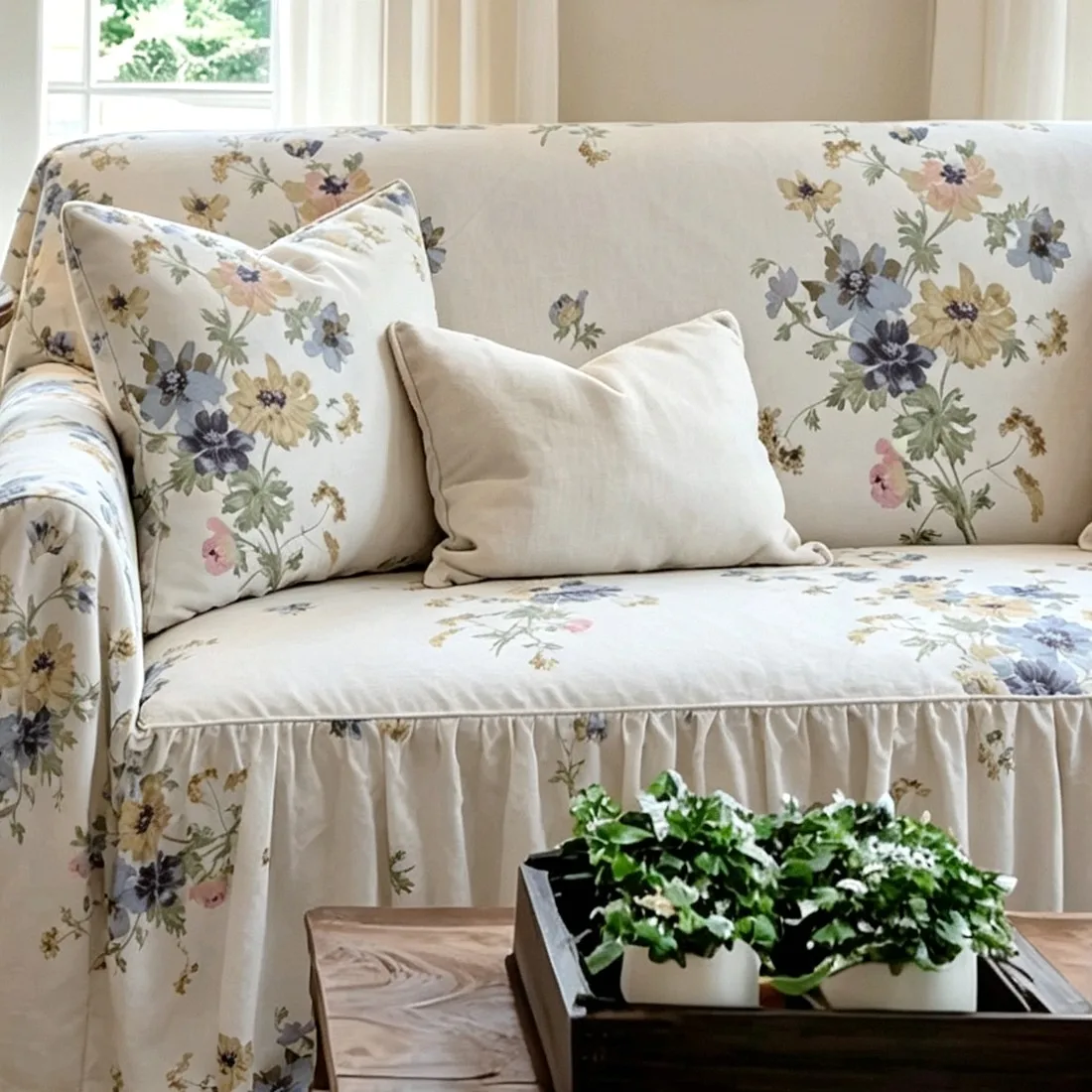 French Korean Cream Wind Gardenia Blooming All Seasons Universal Whole Cotton Sofa Towel Cover 2 and 3 Seater Sofa Cover