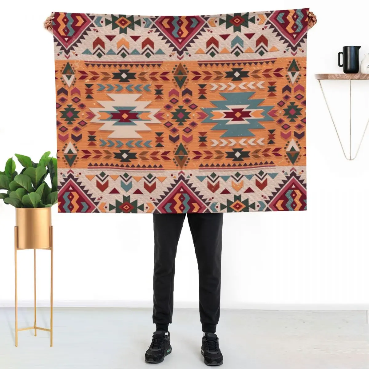 Navajo Design Throw Blanket funny gift for sofa Soft Nap Flannels Cute Plaid Blankets